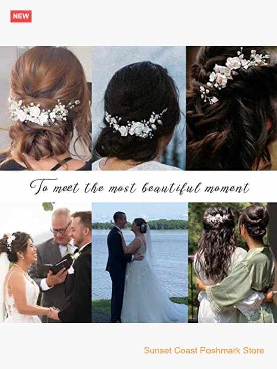 Bridal Hair Vine Pearl Headpiece Leaf Hair Accessories with Crystal main image 6